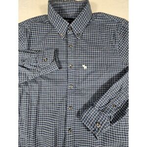 Abercrombie & Fitch Men XS Blue Grid Stretch Long Sleeve Button Down Shirt Moose